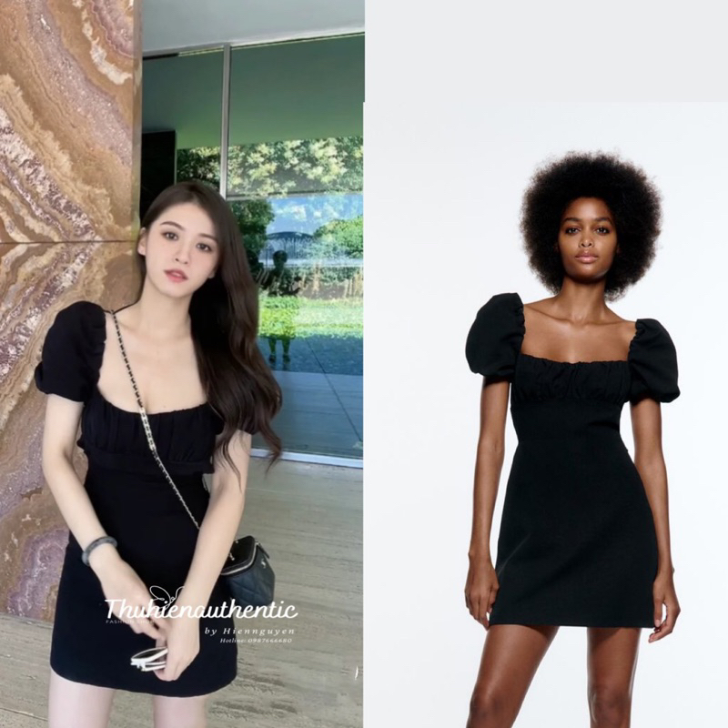 Váy tay phồng lớn đan dây lưng màu đen mã code: 2887/735 ZARA chính hãng(kèm ảnh thật)