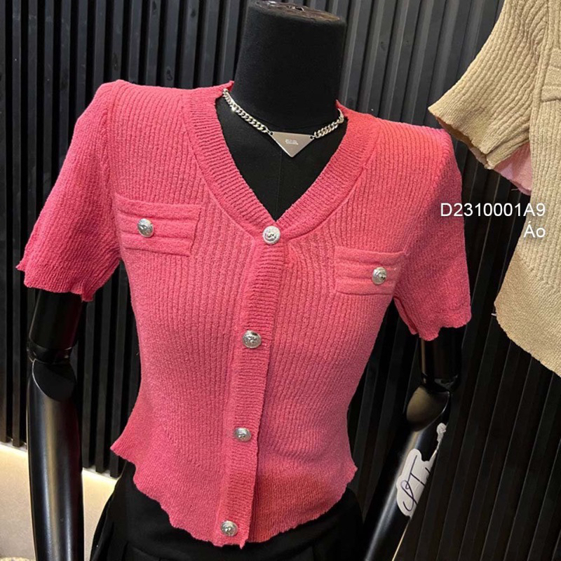 Áo len tay ngắn phối nút hàng QC! transstore