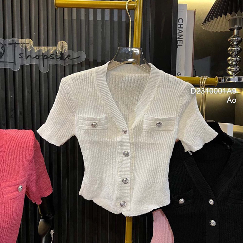 Áo len tay ngắn phối nút hàng QC! transstore