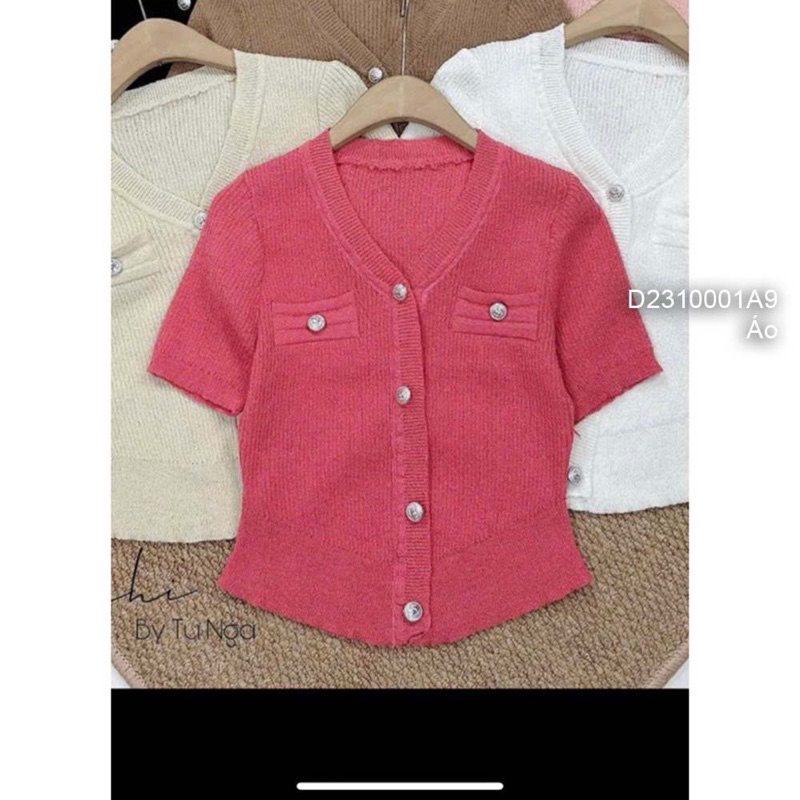 Áo len tay ngắn phối nút hàng QC! transstore