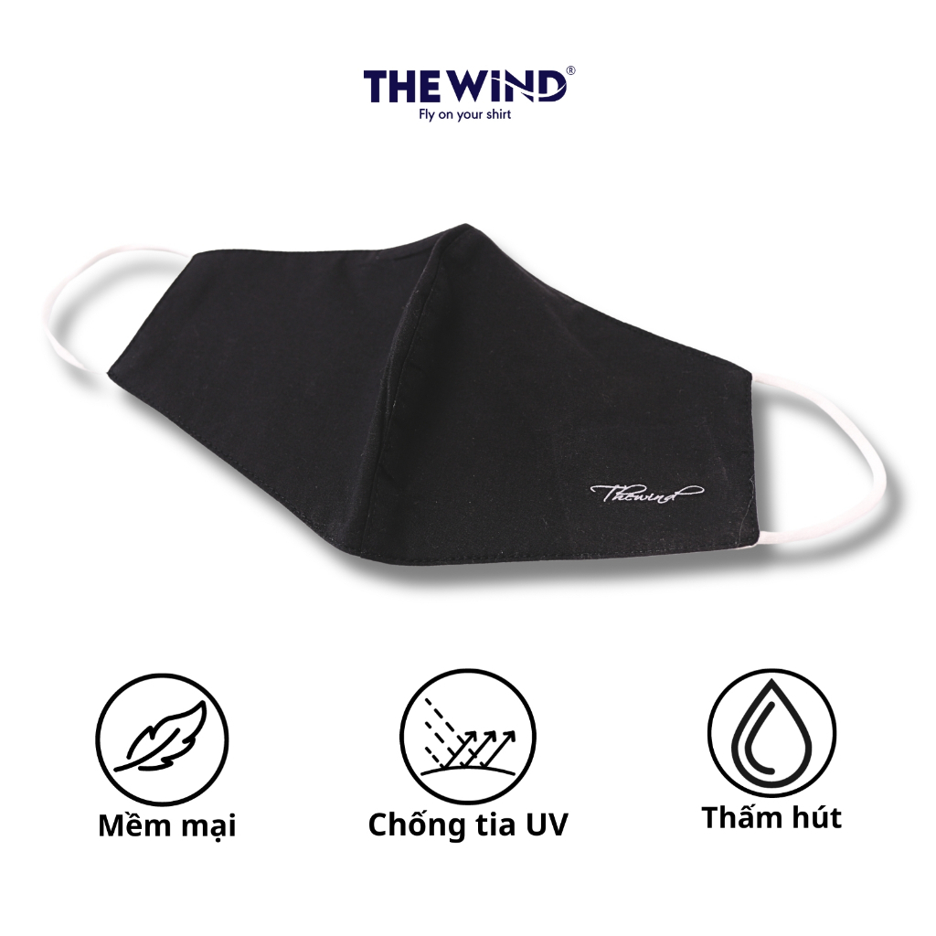 Khẩu trang đen vải cotton THE WIND thoáng khí mềm mịn
