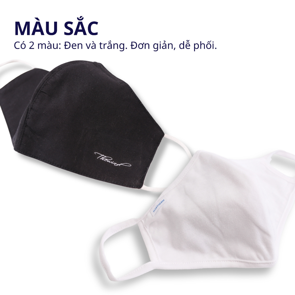 Khẩu trang đen vải cotton THE WIND thoáng khí mềm mịn