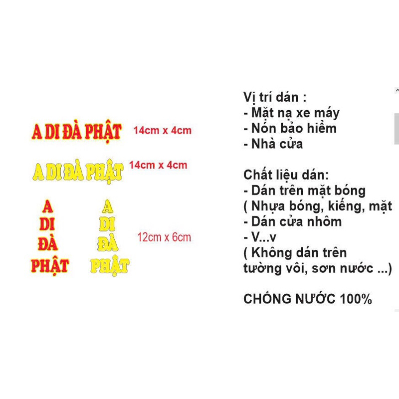 DECAL DÁN CHỮ “A DI ĐÀ PHẬT” (DÁN XE MÁY, V.v CHỐNG NƯỚC 100%).