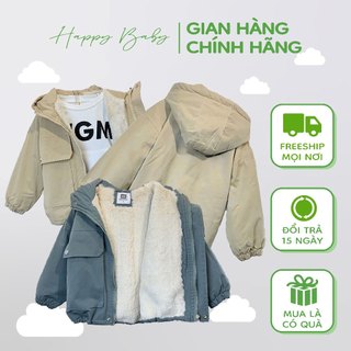 1- Áo khoác phao trần bông lông cừu cho bé, áo khoác béo mùa đông cho bé