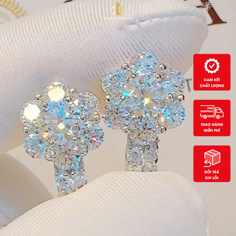 Bông Tai Bạc Hình Hoa Đá Tiểu Thư Sang Chảnh, Khuyên Tại Bạc Ý 925 Khóa Giò Trẻ Trung BB84xi