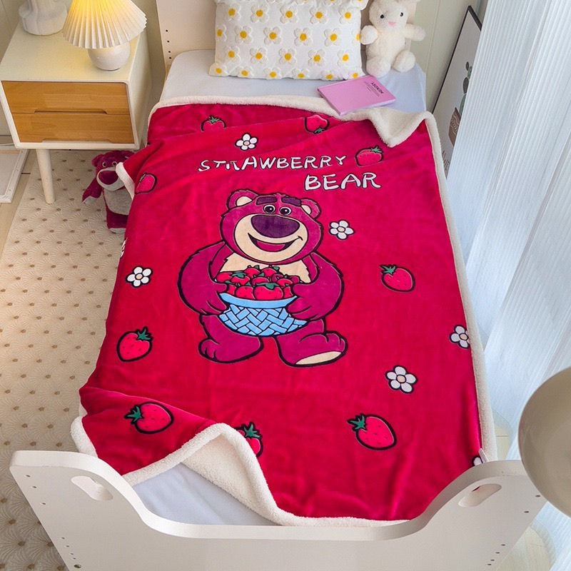 Chăn lông cừu trẻ em 2 lớp siêu ấm cho bé, chăn cho bé đi học đến trường mùa đông Size 1m4 x 1m