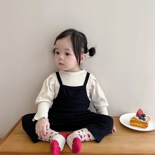 Size Set yếm kèm áo tay phồng chất len tăm DÁNG LỬNG cho bé gái, set yếm cho bé gái style Hàn quốc