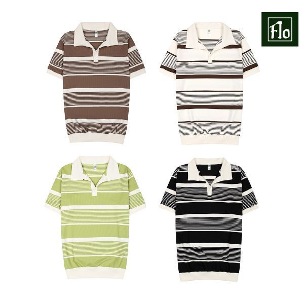 Áo polo FLO MENSWEAR P2 sọc ngang chất cotton co giãn, áo thun cổ bẻ thoáng mát