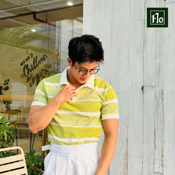 Áo polo FLO MENSWEAR P2 sọc ngang chất cotton co giãn, áo thun cổ bẻ thoáng mát