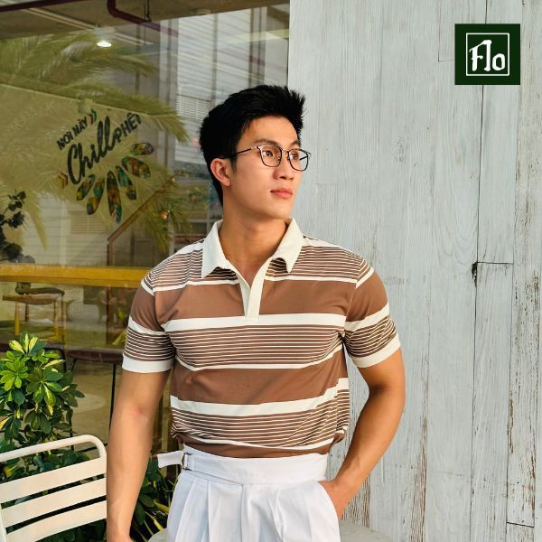 Áo polo FLO MENSWEAR P2 sọc ngang chất cotton co giãn, áo thun cổ bẻ thoáng mát