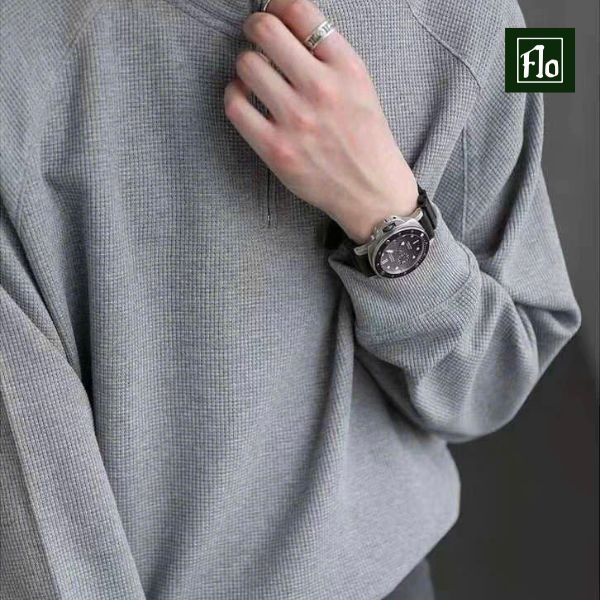 Áo tay dài FLO MENSWEAR raplag cổ lọ chất cotton tổ ong thoáng khí, thời trang thu đông