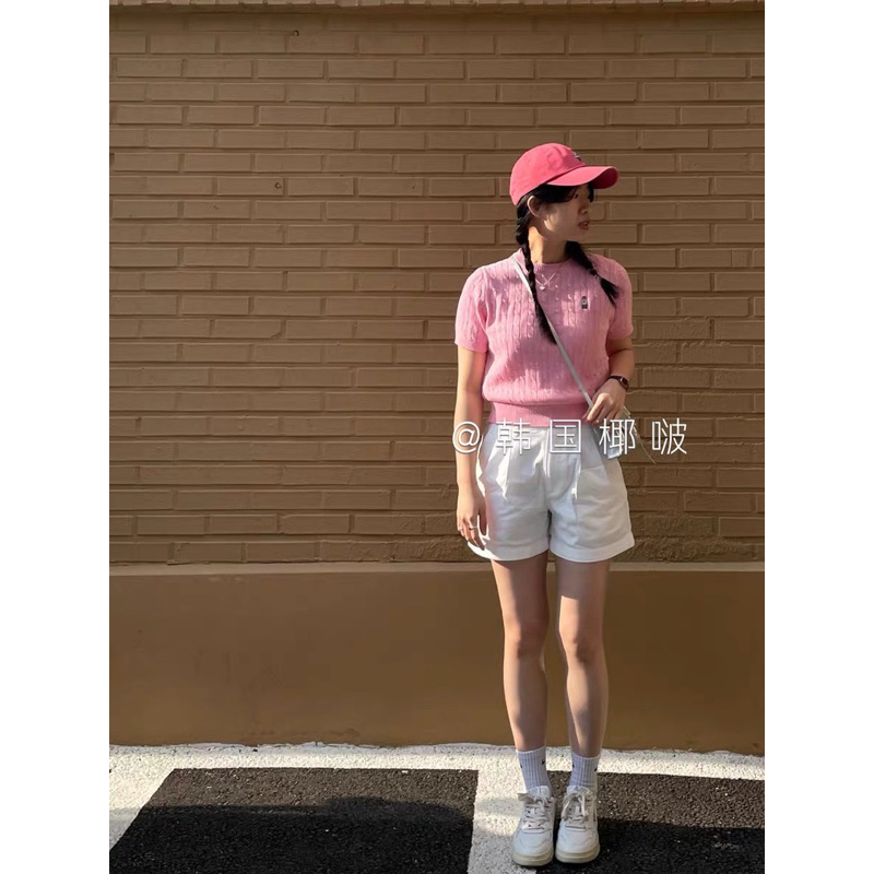 Áo len vặn thừng thêu gấu tay ngắn