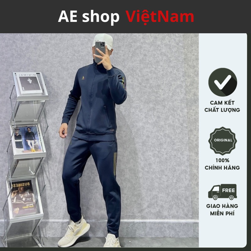 Bộ thể thao adidas AE3102 hàng hiệu cao cấp, Set kéo khoá dài tay thu đông chất nỉ đanh mịn mẫu mới 2023