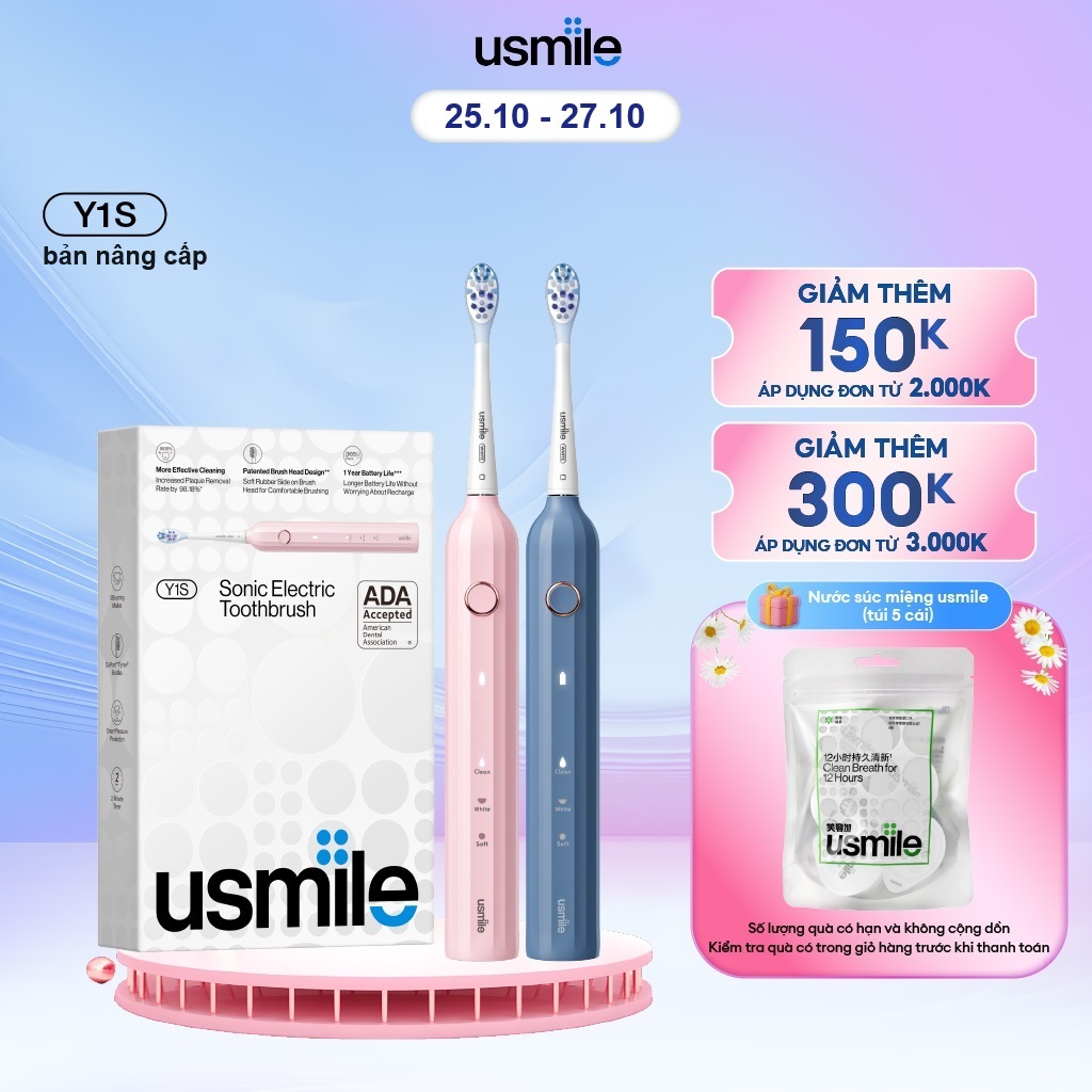 Bàn chải điện sóng siêu âm usmile Y1S (bản nâng cấp) - BH 12 tháng