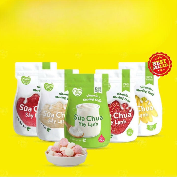Sữa chua sấy lạnh Mămmy chống hóc nhiều vị, Bánh ăn dặm sữa chua bổ sung vitamin cho bé từ 6 tháng tuổi
