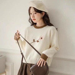 Len cổ tròn thêu hoa