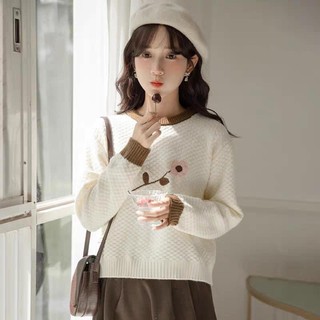 Len cổ tròn thêu hoa