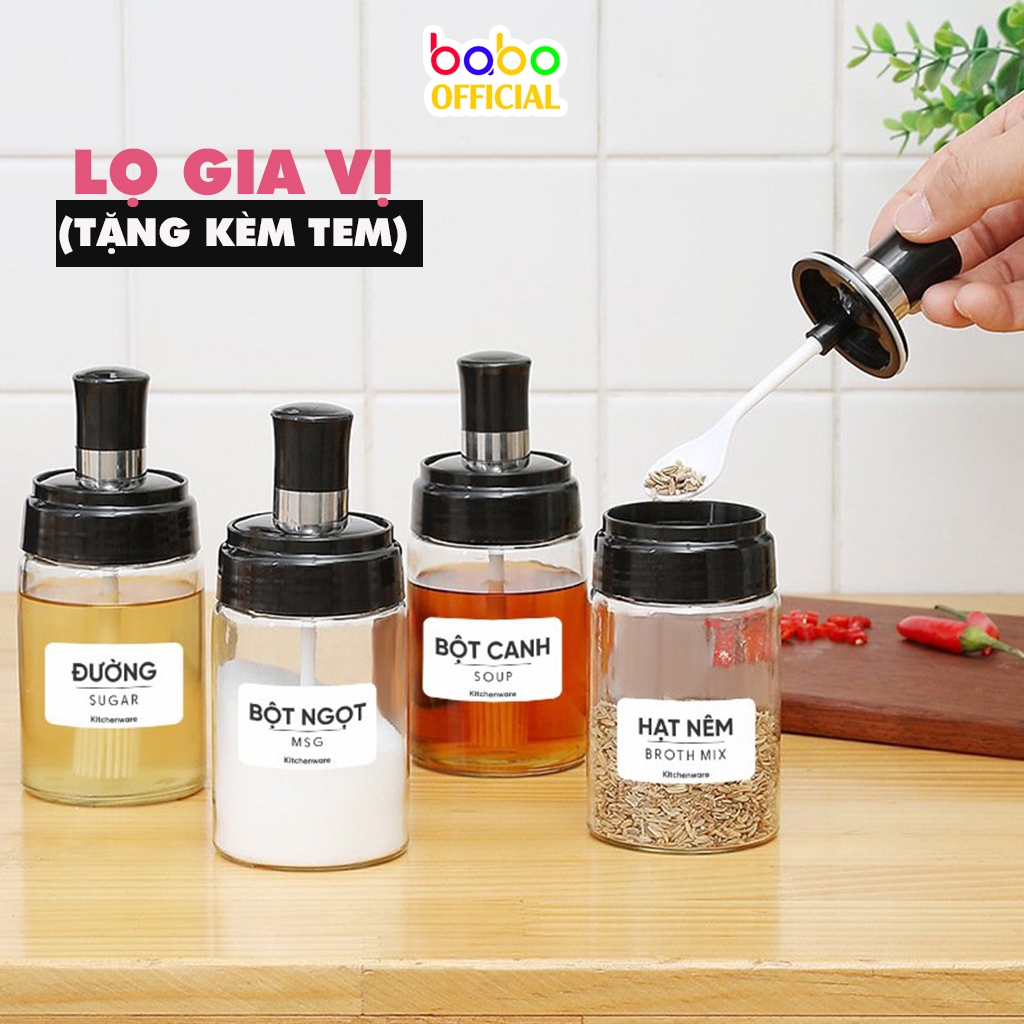 Chai gia vị thủy tinh nhà bếp kết hợp thìa và cọ đa năng lọ gia vị gia đình hũ đựng dầu cọ (TC04)
