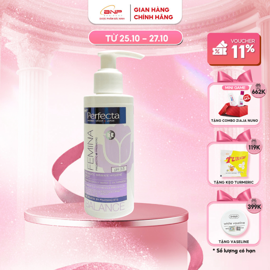 Dung dịch vệ sinh phụ nữ Perfecta Pharmacy Femina Balance Probiotic Intimate Hygiene Wash 150ml