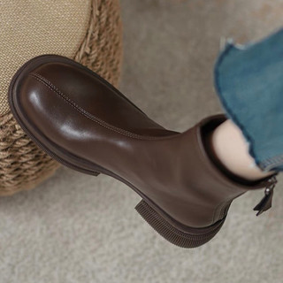 Có Sẵn NÂU - Giày Bốt Nữ thời trang Boot cao cổ da mềm đẹp mũi tròn thời trang đi làm công sở cá tính