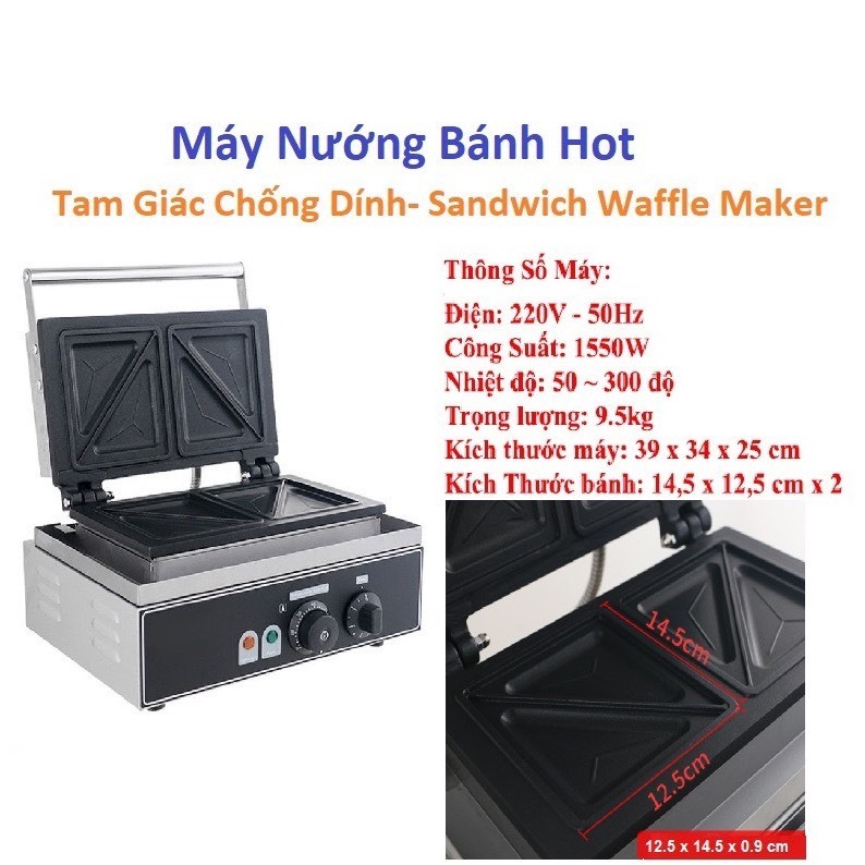 Máy làm bánh hotdog tam giác, máy kẹp bánh mì sandwich