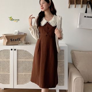 Đầm Tiểu Thư Dáng Dài Chất Nhung Dày Dặn Tay Dày Phối Cổ Bèo Ren Eo Xếp Ly Phù Hợp Với Mọi Lứa Tuổi Orangecloset
