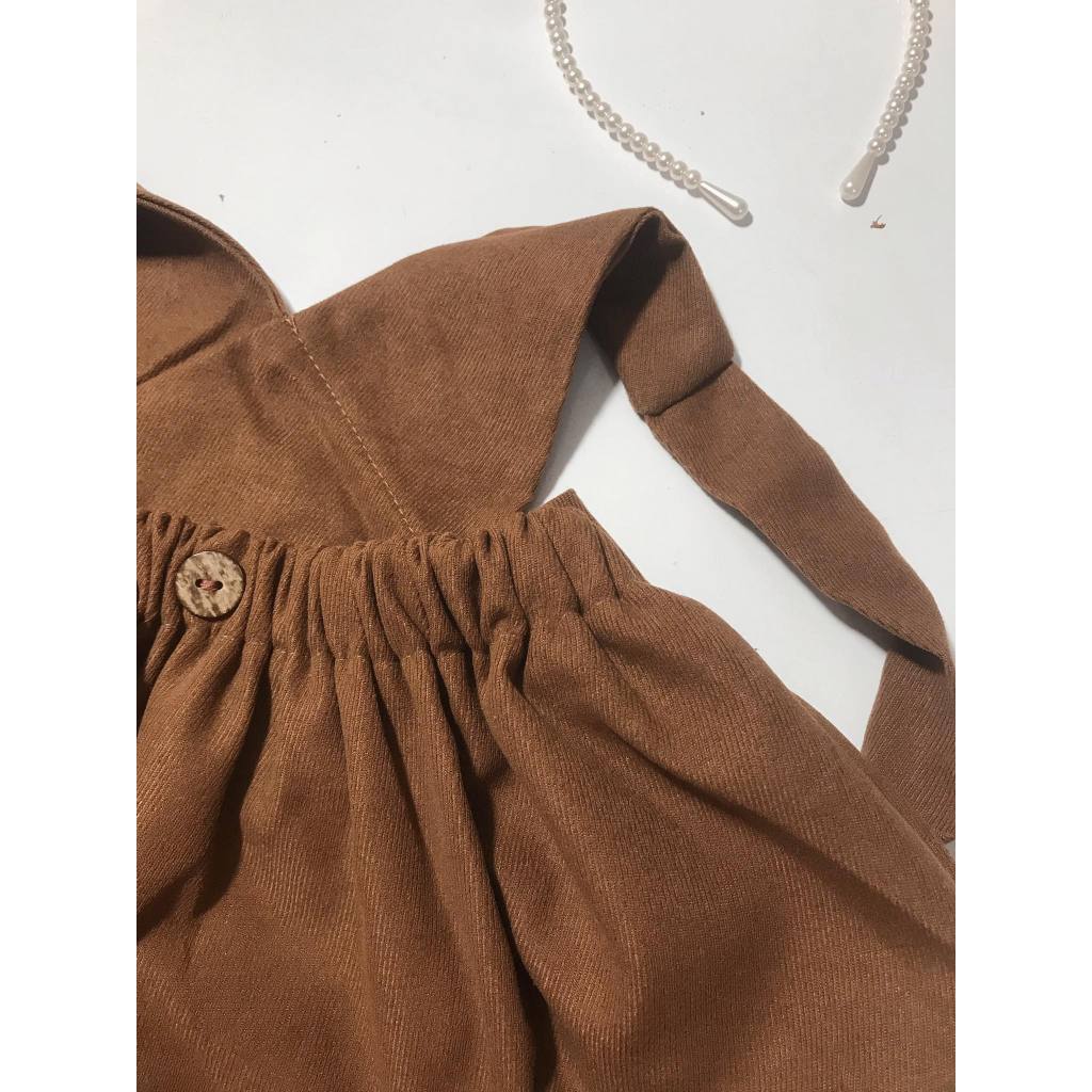 Váy Thu Đông Cho Bé Gái Mykids Đầm Bé Gái  Sét vintage trẻ em yếm nâu kèm áo dài tay hàng thiểt kế từ 6-32kg