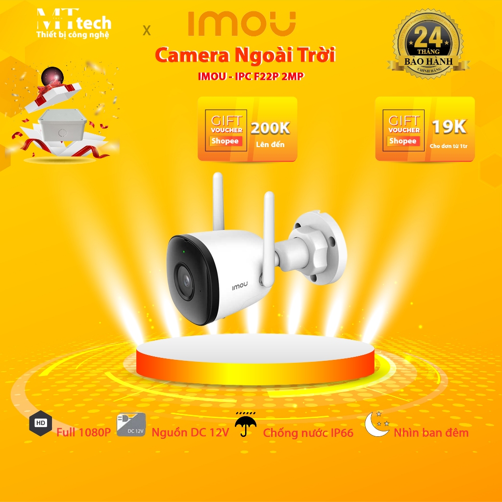 Camera IMOU Wifi ngoài trời có màu ban đêm F22FP độ phân giải 1080P Tặng kèm hộp BOX