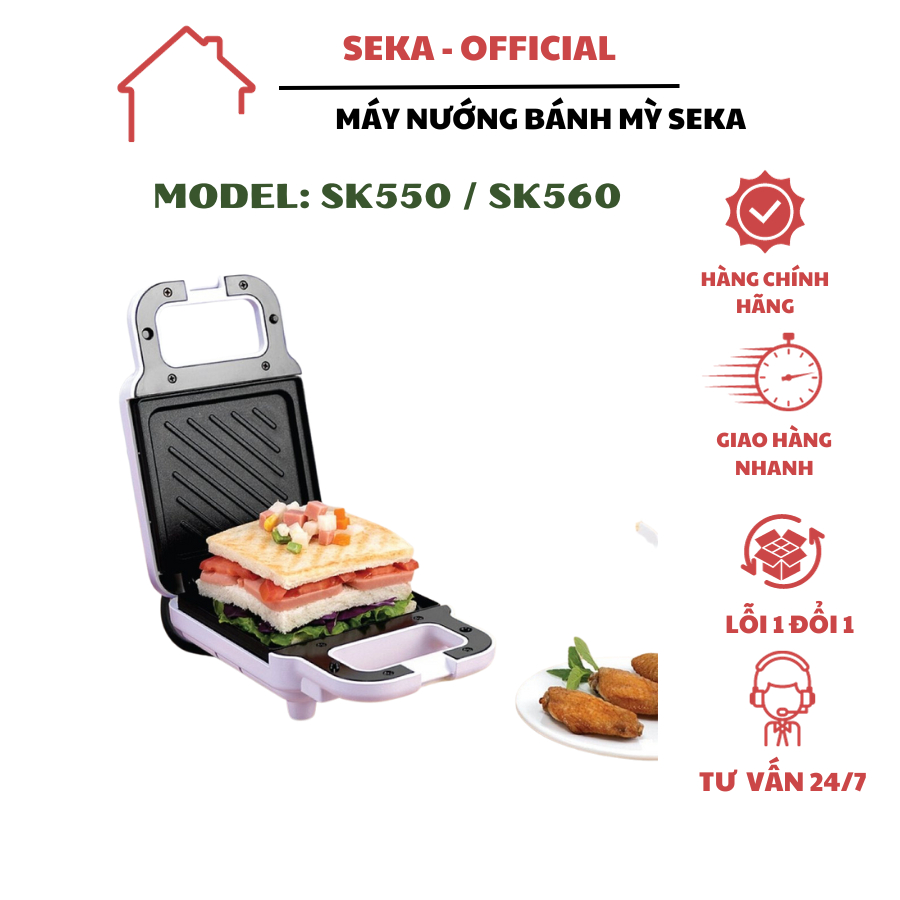 Máy nướng bánh mì sandwich SEKA SK560, máy kẹp sandwich, nướng bánh mỳ đa năng tiện dụng, nướng bánh mini