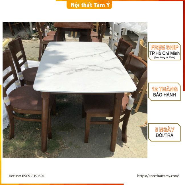 Bộ Bàn ăn mặt giả vân đá + 4 Ghế Cabin ✌FREE SHIP HCM✌ Bộ bàn Cao Cấp Thương hiệu Nội Thất Tâm Ý