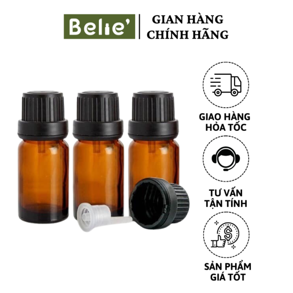 Combo 10 chai thủy tinh 10ml Belie' đựng tinh dầu hổ phách