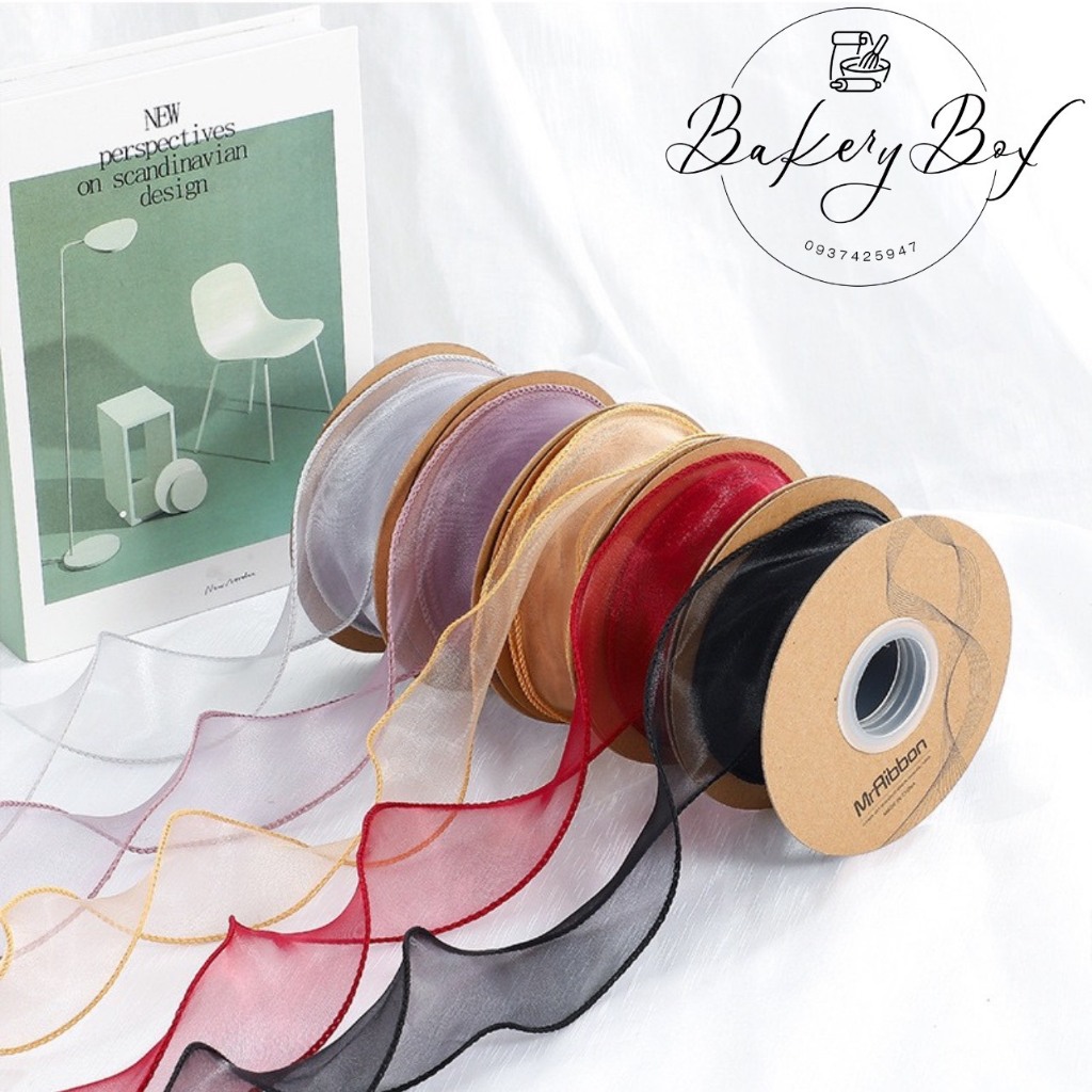 Dây Ruy Băng Voan Viền Trơn Bản 4cm, Trang Trí Bánh Kem, Gói Quà, Hoa