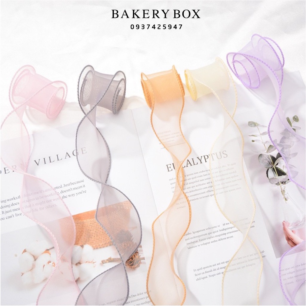 Dây Ruy Băng Voan Viền Trơn Bản 4cm, Trang Trí Bánh Kem, Gói Quà, Hoa