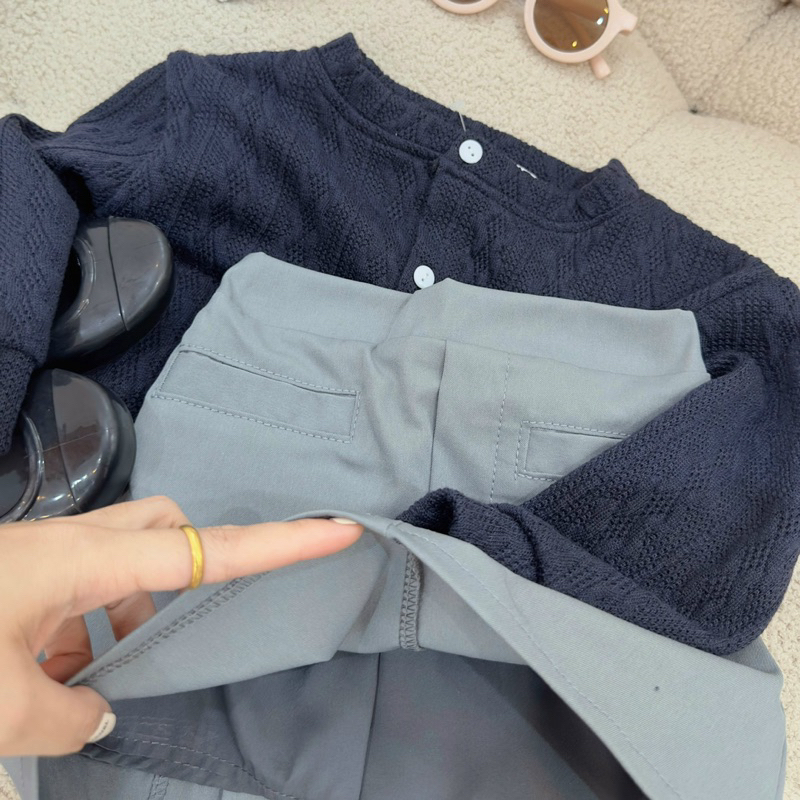 Set áo len than thêu thỏ mix cv ghi bé gái