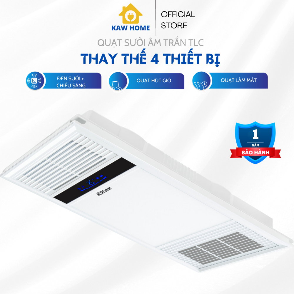 Đèn Sưởi Nhà Tắm Âm Trần KAW-TLC 4 Chức Năng Sưởi Ấm, Làm Mát, Thông Gió, Chiếu Sáng BH 3 Năm Kaw Home