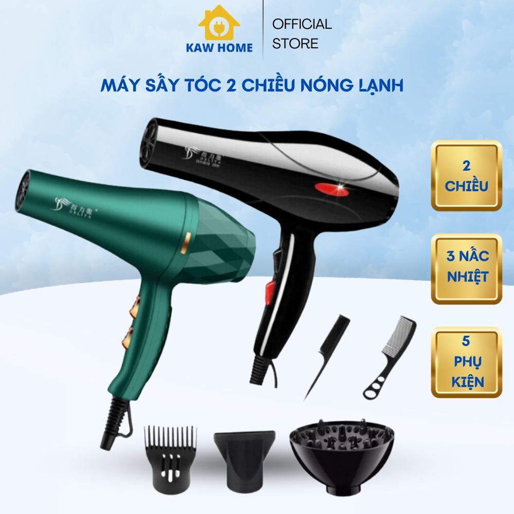 Máy Sấy Tóc Kaw 2 Chiều Nóng Lạnh Công Suất 2000W Tặng Kèm 5 Phụ Kiện Kaw Home