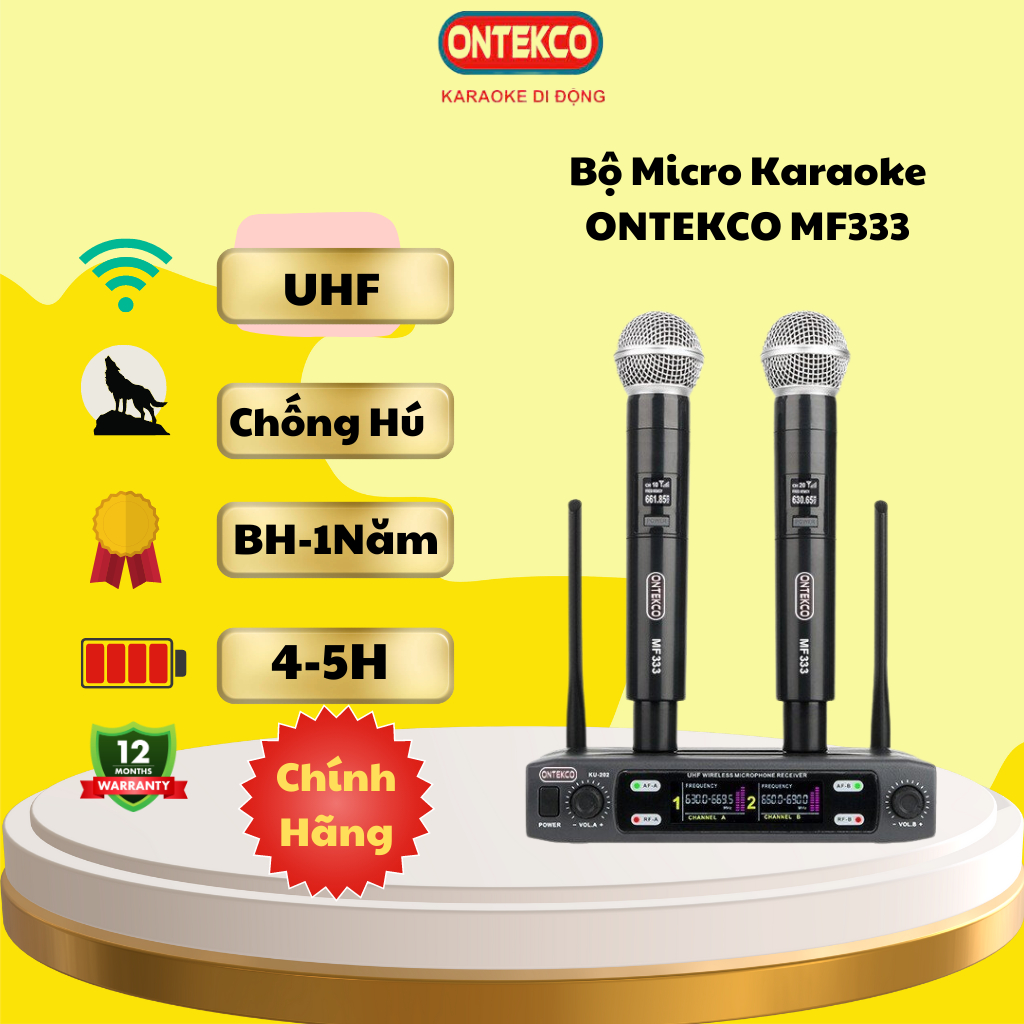 Bộ Micro Không ONTEKCO MF333-UHF hát cực đỉnh Chuyên dành cho Loa Kéo Âm Ly Dàn Âm Thanh