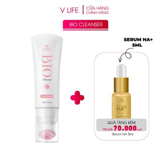 Sữa rửa mặt sinh học V LIFE BIO Cleanser cho da dầu mụn, da khô dưỡng ẩm cho da, 100ml tặng serum HA+ 5ml