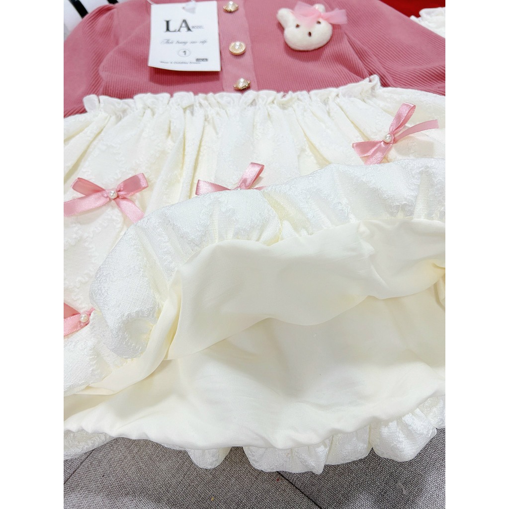 Váy Đầm nhung đính nơ cực sang cho bé gái 10-30kg