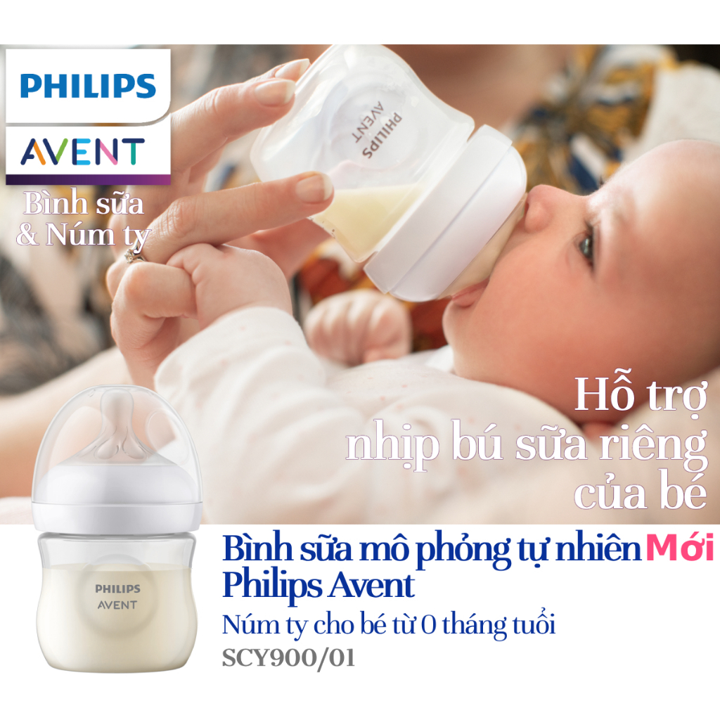 Philips Avent Bình sữa mô phỏng tự nhiên 125ml mới (núm ty phản ứng tự nhiên) SCY900/01