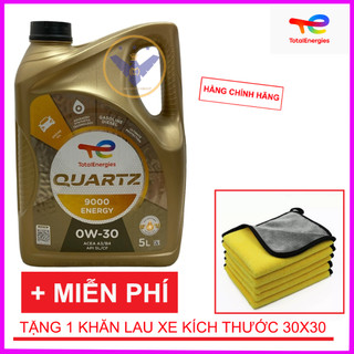 Dầu nhớt ô tô cao cấp Total Quartz 9000 0W-30 can 5L - tặng Khăn lau xe ô tô