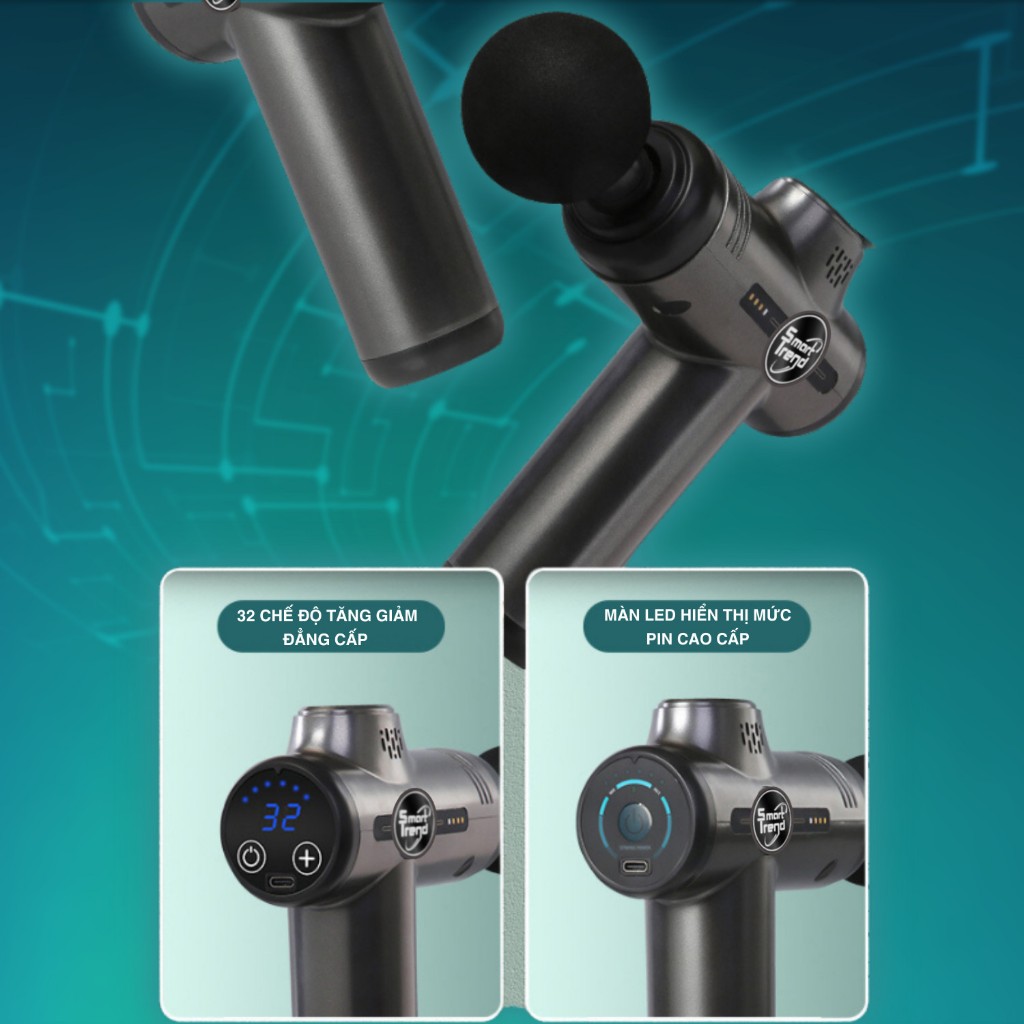 Máy massage cầm tay 32 chế độ mini - máy massage lưng, mát xa cổ vai gáy giảm đau nhức màn hình led cao cấp Smart Trend
