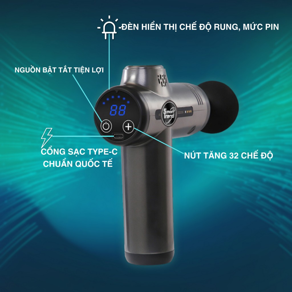 Máy massage cầm tay 32 chế độ mini - máy massage lưng, mát xa cổ vai gáy giảm đau nhức màn hình led cao cấp Smart Trend