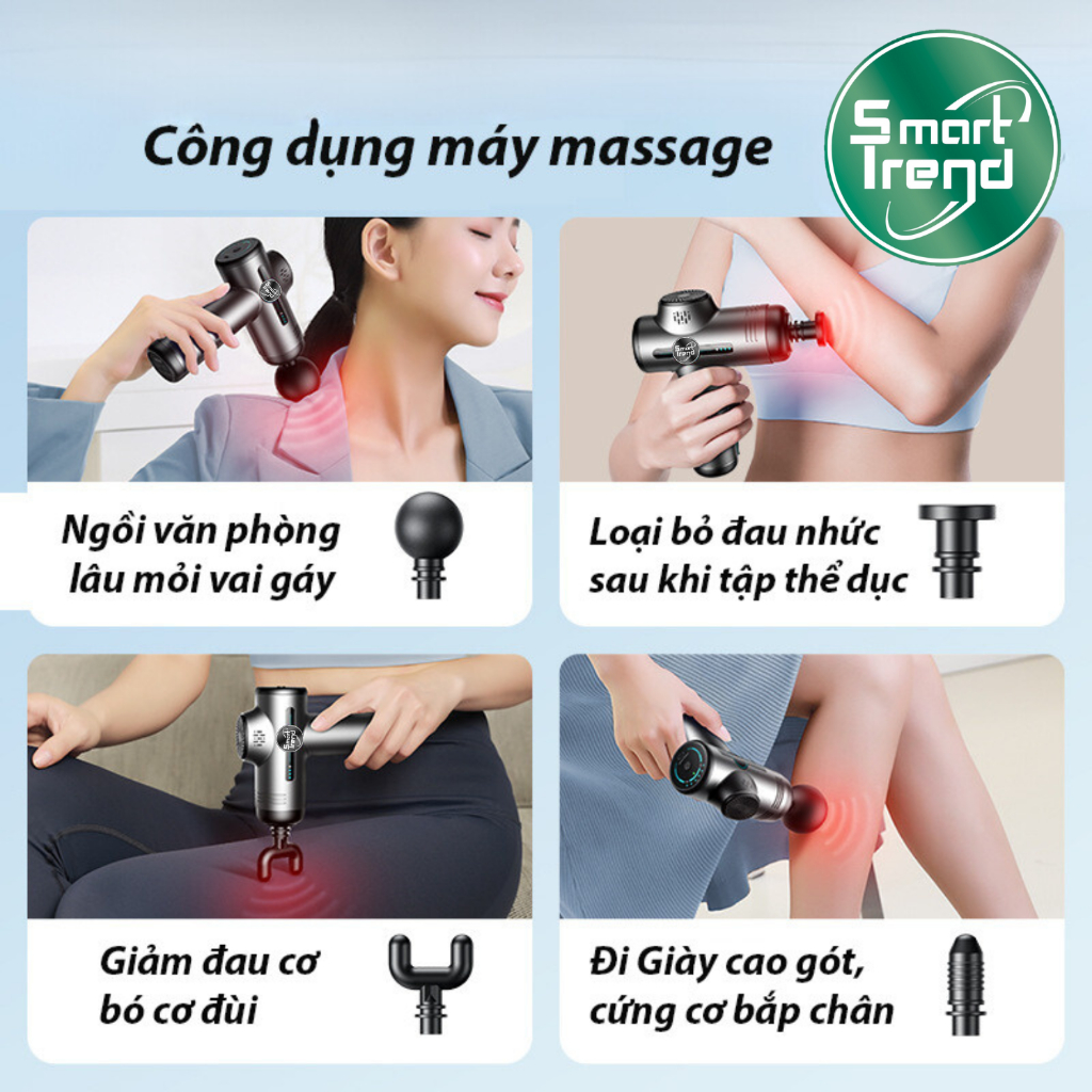 Máy massage cầm tay 32 chế độ mini - máy massage lưng, mát xa cổ vai gáy giảm đau nhức màn hình led cao cấp Smart Trend