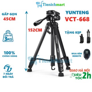 Chân máy ảnh Tripod điện thoại YUNTENG VCT-668 khung nhôm chắc chắn tặng kèm kẹp điện thoại, túi xách tiện dụng