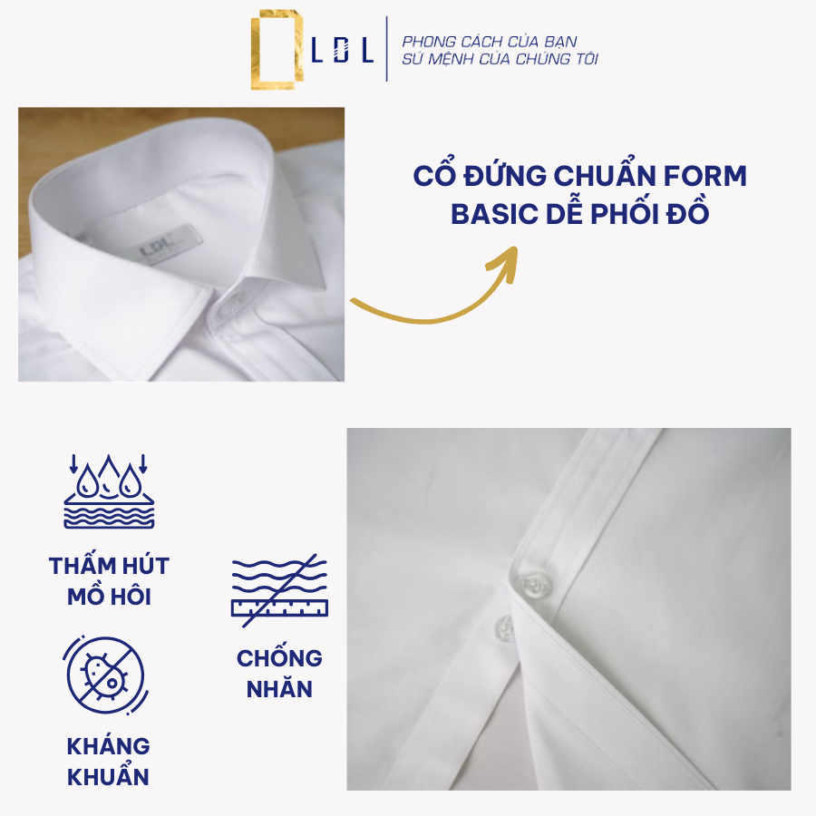 Áo sơ mi dài tay Công Sở chất liệu BAMBO hạn chế nhăn nhàu, thấm hút mồ hôi thương hiệu LDL