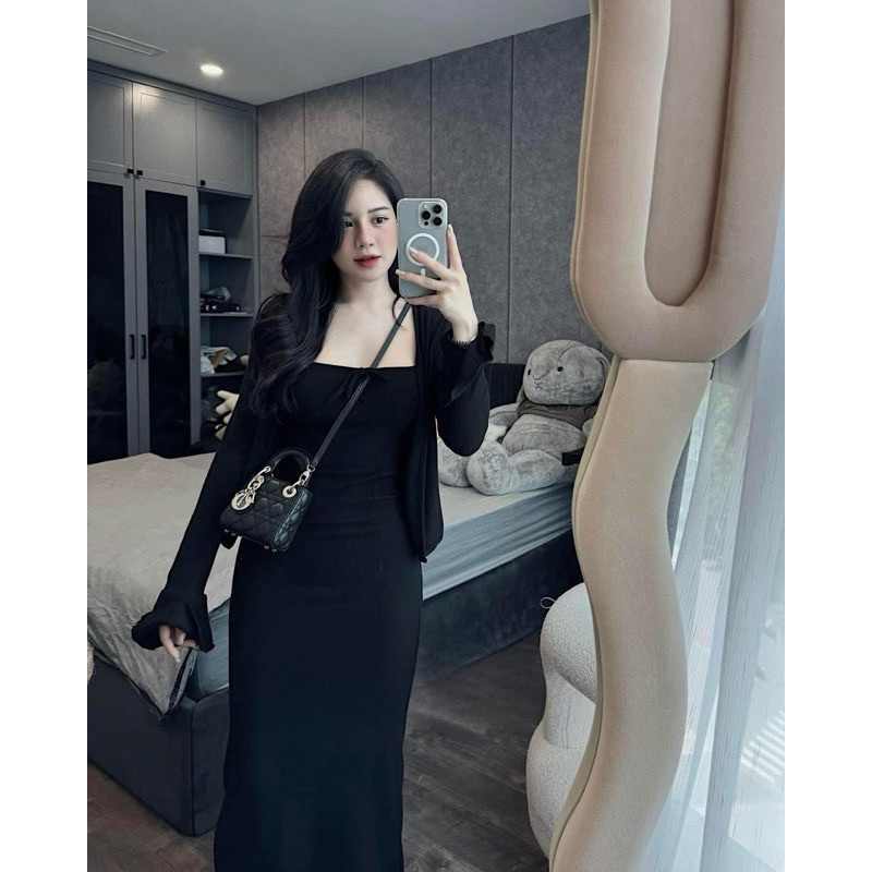 Váy Body Nơ Kèm Khoác L1