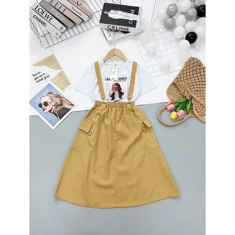 25-50kg set yếm kaki co giản mềm mịn kèm áo cotton qc loại1 sỉ