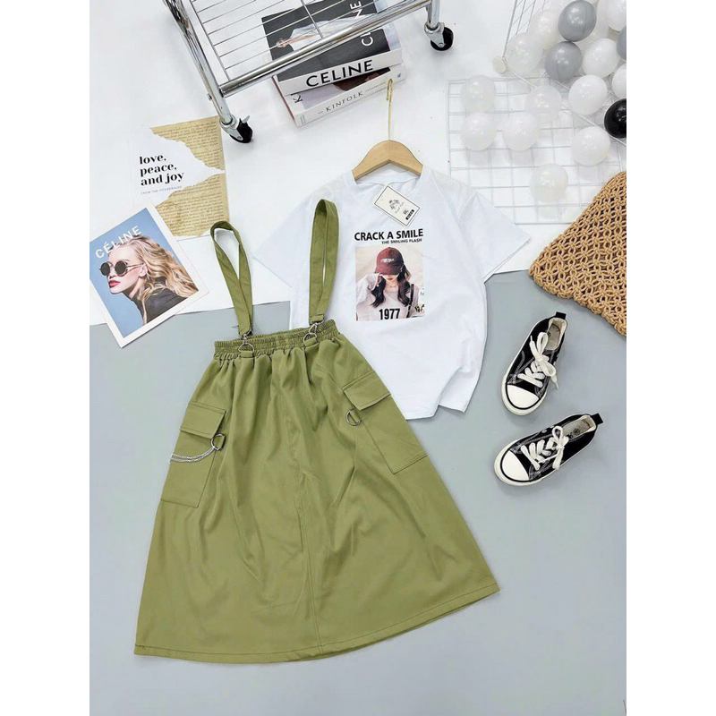 25-50kg set yếm kaki co giản mềm mịn kèm áo cotton qc loại1 sỉ