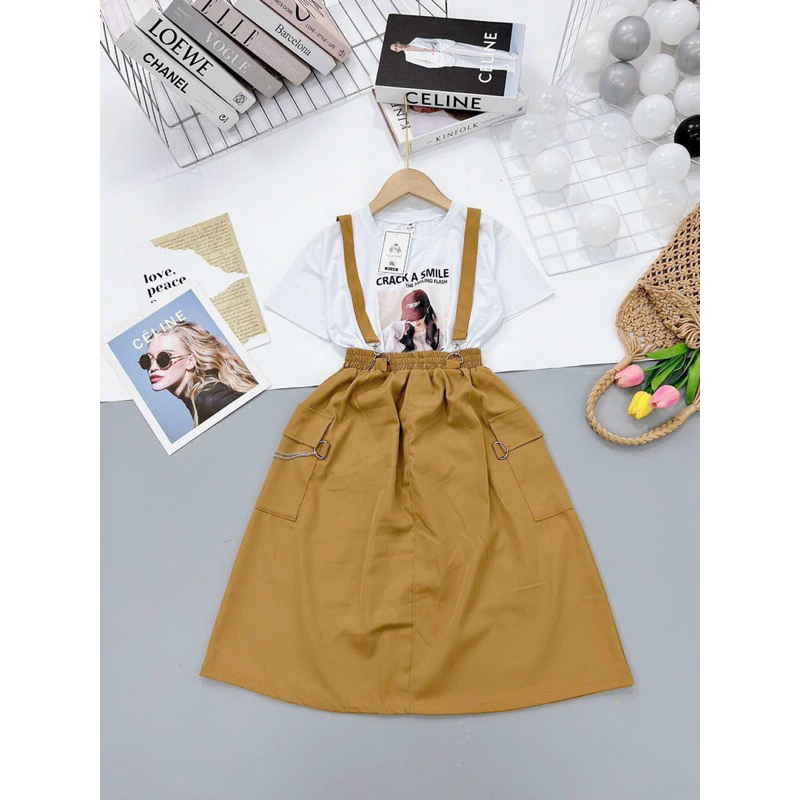 25-50kg set yếm kaki co giản mềm mịn kèm áo cotton qc loại1 sỉ